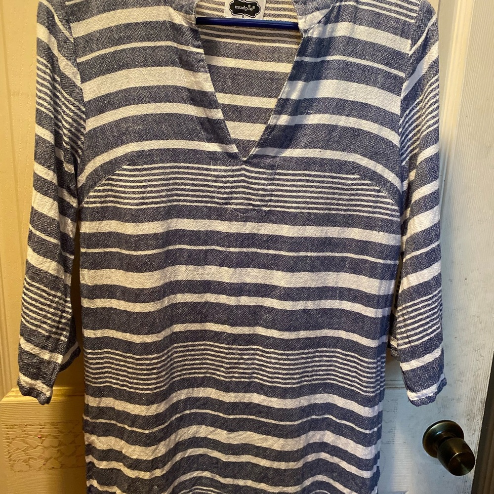MudPie Blue and White Striped Linen Tunic